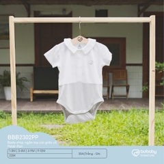 BU - Body chip ngắn tay cài giữa cổ Peter Pan - Trắng - Ghi - 1-3M - SS24.T10B