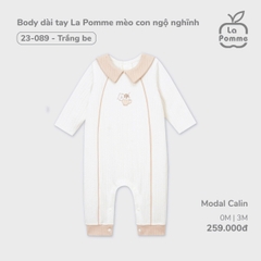 LP - Body dài tay La Pomme mèo con ngộ nghĩnh - Trắng be - 3-6M - SS24.T10B