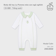 LP S10 - Body dài tay La Pomme mèo con ngộ nghĩnh - Trắng xanh - 3-6M - SS24.T10B