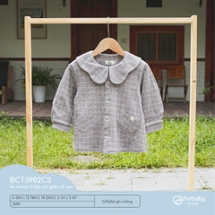 BU S25 - Áo khoác 2 lớp cài giữa cổ sen - BCT3902CS - Kẻ ghi hồng - 18-24M - SS24.T11A