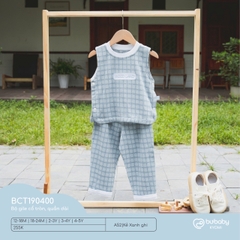 BU8 - Bộ gile cổ tròn, quần dài - Kẻ Xanh ghi - 12-18M - SS24.T11A - ZS