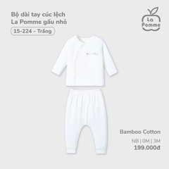 LP - Bộ dài tay cúc lệch La Pomme gấu nhỏ - Newborn Trắng - SS24.T11A