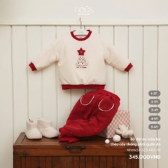 NOUS - Bộ dài áo màu be thêu cây thông phối quần đỏ - Nu Velours - 2Y - SS24.XMAS