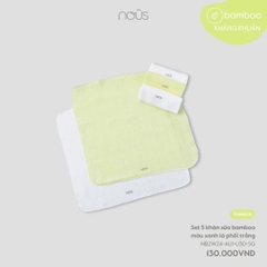 NOUS - Set 5 khăn sữa bamboo màu xanh lá phối trắng - Nu Bamboo - FS - SS24.11B