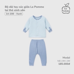 LP - Bộ dài tay cúc giữa La Pomme tai thỏ xinh xắn - 0M Xanh - SS24.T11B