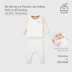 LP - Bộ dài tay La Pomme cúc thẳng hình in dễ thương - Newborn Trắng hồng - SS24.T12A