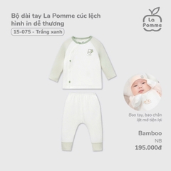 LP - Bộ dài tay La Pomme cúc lệch hình in dễ thương - Newborn Trắng xanh - SS24.T12A