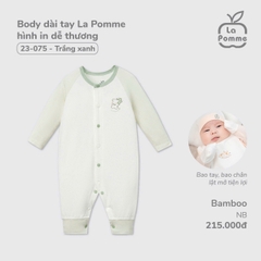 LP - Body dài tay La Pomme hình in dễ thương - Newborn Trắng xanh - SS24.T12A