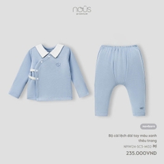 NOUS - Bộ cài lệch dài tay màu xanh thêu trang trí - Nu Velours - NB - SS24.T12A - xanh thêu trang trí - Newborn