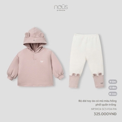 NOUS NP25 - Bộ dài tay áo có mũ màu hồng phối quần trắng - Nu Doux - SS24.T12A - hồng phối quần trắng - 18-24M