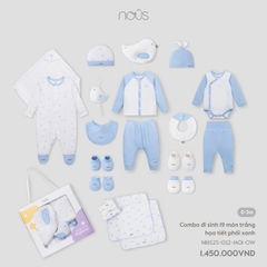 NOUS - Combo đi sinh 19 món trắng họa tiết phối xanh NB - Nu Petit/ Nu Muslin - SS25.T2A