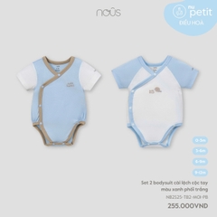 NOUS - Set 2 body cài lệch cộc tay màu xanh phối trắng - Nu Petit - SS25.T2A