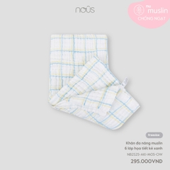 NOUS - Khăn đa năng muslin 6 lớp họa tiết kẻ xanh - Nu Muslin - SS25.T2A