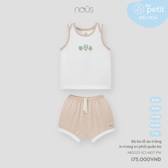 NOUS - Bộ ba lỗ áo trắng in trang trí phối quần be - Nu Petit - SS25.T2A