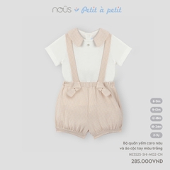 NOUS S10 - Bộ quần yếm caro nâu và áo cộc tay màu trắng - - 12-18M - SS25.T2A