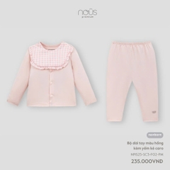 NOUS S15 - Bộ dài tay màu hồng kèm yếm kẻ caro - Newborn - SS25.T3A
