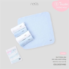 NOUS S15 - Set 5 khăn sữa mix màu xanh trắng - SS25.T5B