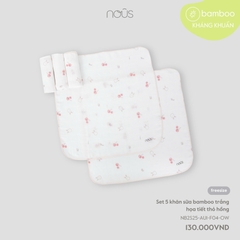 NOUS S15 - Set 5 khăn sữa bamboo trắng họa tiết thỏ hồng - SS25.T5B