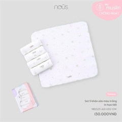 NOUS - Set 5 khăn sữa màu trắng in họa tiết - SS25.T5B
