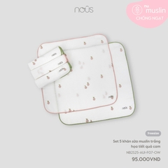 NOUS S15 - Set 5 khăn sữa muslin trắng họa tiết quả cam - SS25.T5B