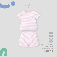 NOUS MINI - Bộ cộc tay cài thẳng kẻ hồng trắng - SS25.T5C