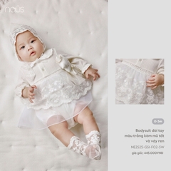 NOUS NP25 - Body dài tay màu trắng kèm mũ tất và váy ren - 0M - SS25.T6B