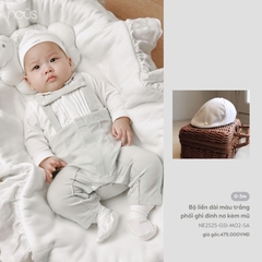 NOUS NP25 - Body dài màu trắng phối ghi đính nơ kèm mũ - 0M - SS25.T6B