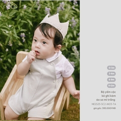 NOUS NP25 - Bộ yếm cộc kẻ ghi kèm áo sơ mi trắng - 0M - SS25.T6B