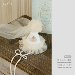 NOUS NP25 - Mũ chóp kiểu đính pom pom màu be - FS - SS25.T6B