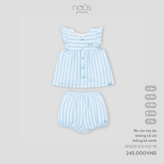 NOUS - Bộ cộc tay áo không cổ cài thẳng kẻ xanh - 6M - SS25.T6B