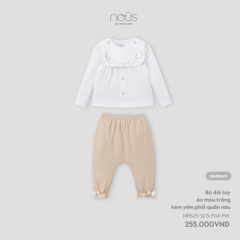 NOUS - Bộ dài tay áo màu trắng kèm yếm phối quần nâu  - SS25.T7A