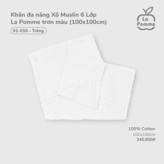 LP - Khăn đa năng Xô Muslin 6 Lớp La Pomme trơn màu (100x100cm) - Trắng - SS25.T7B