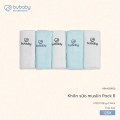 BU - Khăn sữa muslin Pack 5 - 3 Trắng+2 Mint - SS25.T5C