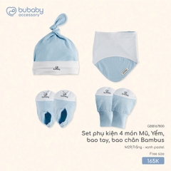 BU - Set phụ kiện 4 món Mũ, Yếm, bao tay, bao chân Bambus - Trắng - xanh pastel - SS25.T7C