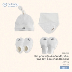 BU - Set phụ kiện 4 món Mũ, Yếm, bao tay, bao chân Bambus - Trắng - SS25.T7C