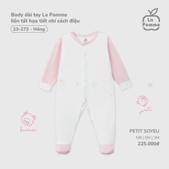 LP T10 - Body dài tay La Pomme liền tất họa tiết nhí cách điệu - Hồng - 3-6M - SS25.T8A