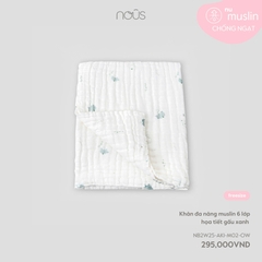 NOUS - Khăn đa năng muslin 6 lớp họa tiết gấu xanh - SS25.T8A
