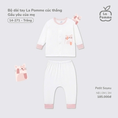 LP - Bộ dài tay La Pomme cúc thẳng Gấu yêu của mẹ - Trắng - SS25.T9B - Trắng - 3-6M
