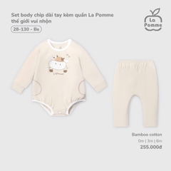LP - Set body chip dài tay kèm quần La Pomme thế giới vui nhộn - Be - 3-6M - SS25.T9B