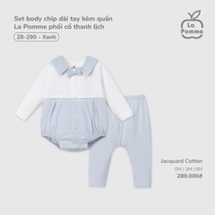 LP - Set body chip dài tay kèm quần La Pomme phối cổ thanh lịch - Xanh - 6-9M - SS25.T9B
