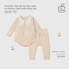 LP - Set body chip dài tay kèm quần La Pomme cánh bướm đáng yêu - Be - 3-6M - SS25.T9B