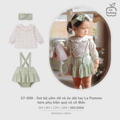 LP -  Set bộ yếm rời và áo dài tay La Pomme kèm phụ kiện quý cô cổ điển - Xanh - 18-24M - SS25.T9B