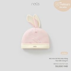 NOUS - Mũ tròn tai thỏ màu hồng họa tiết trang trí - SS25.T10A