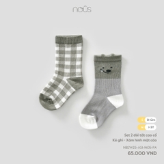 NOUS - Set 2 tất màu ghi phối caro trắng - S - SS25.T10A