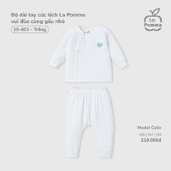 LP - Bộ dài tay cúc lệch La Pomme vui đùa cùng gấu nhỏ - Trắng - SS25.T10B