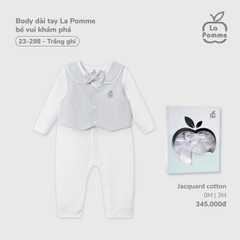 LP - Body dài tay La Pomme bé vui khám phá - Trắng ghi - 3-6M - SS25.T10B
