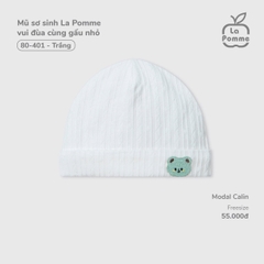 LP - Mũ sơ sinh La Pomme vui đùa cùng gấu nhỏ - Trắng - SS25.T10B
