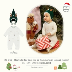 LP - Body dài tay kèm mũ La Pomme tuần lộc ngộ nghĩnh - Trắng - SS25.XMAS