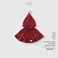 NOUS S10 - Áo choàng có mũ kẻ ca rô đỏ đính ngôi sao trang trí - 9-12M - SS25.XMAS