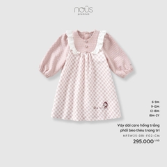 NOUS - Váy dài caro hồng trắng phối bèo thêu trang trí - SS25.T11A